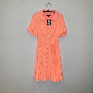 Nanette Lepore NYC Sunburst Midi Dress Button Down Pleated Creamsicle NWT Sz 6